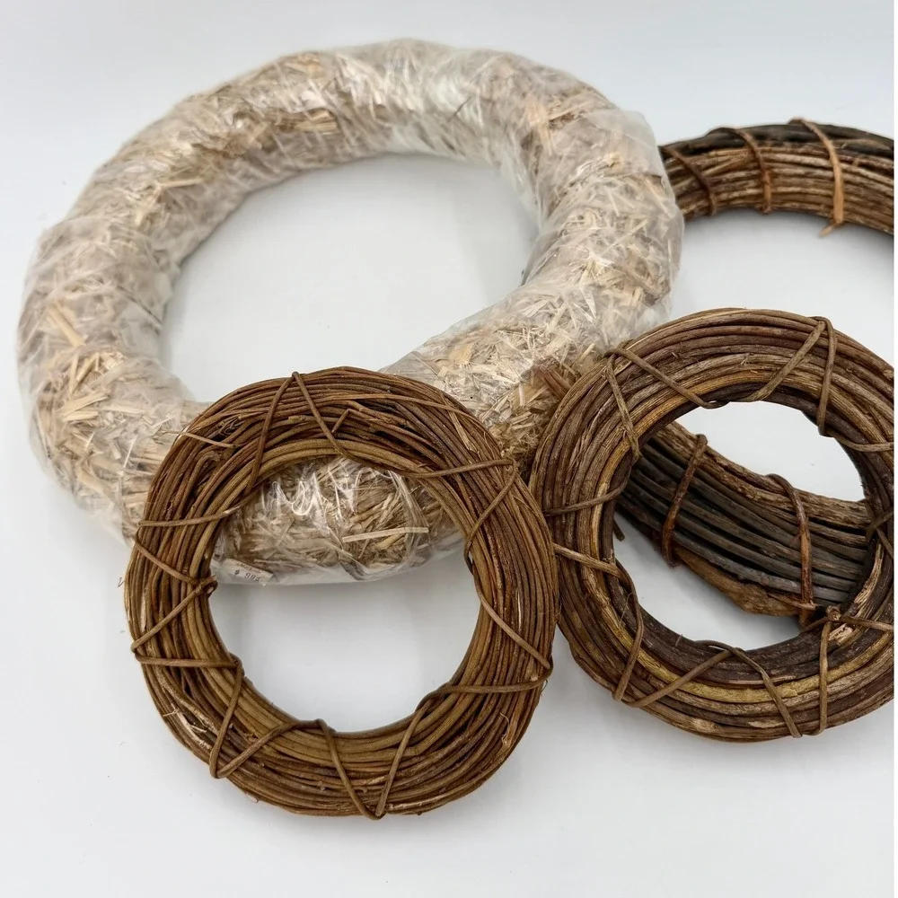 Natural Grapevine and Straw Wreath Base Set‎ 4pc Rustic DIY Craft Decor 6-14in